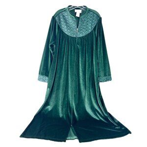 VTG Crowntuft XL Emerald Green Full Zip House Coat Pocket Velour Approx 48"L EUC